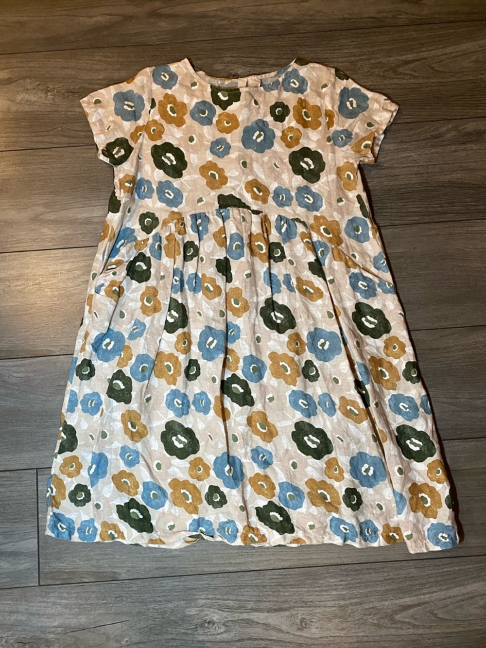EUC Like New Wendy Trendy 100% Linen Muted Neutrals Floral Lagenlook w/ Pockets
